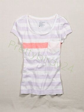 Retro AEO Multi-Color Stripe Vintage Pocket Tee Shirt